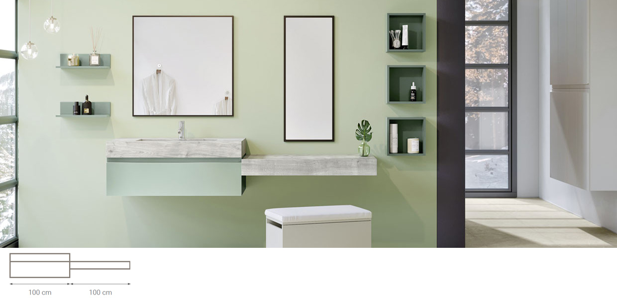 Meuble de salle de bain Infinie vert et bois - Sanijura