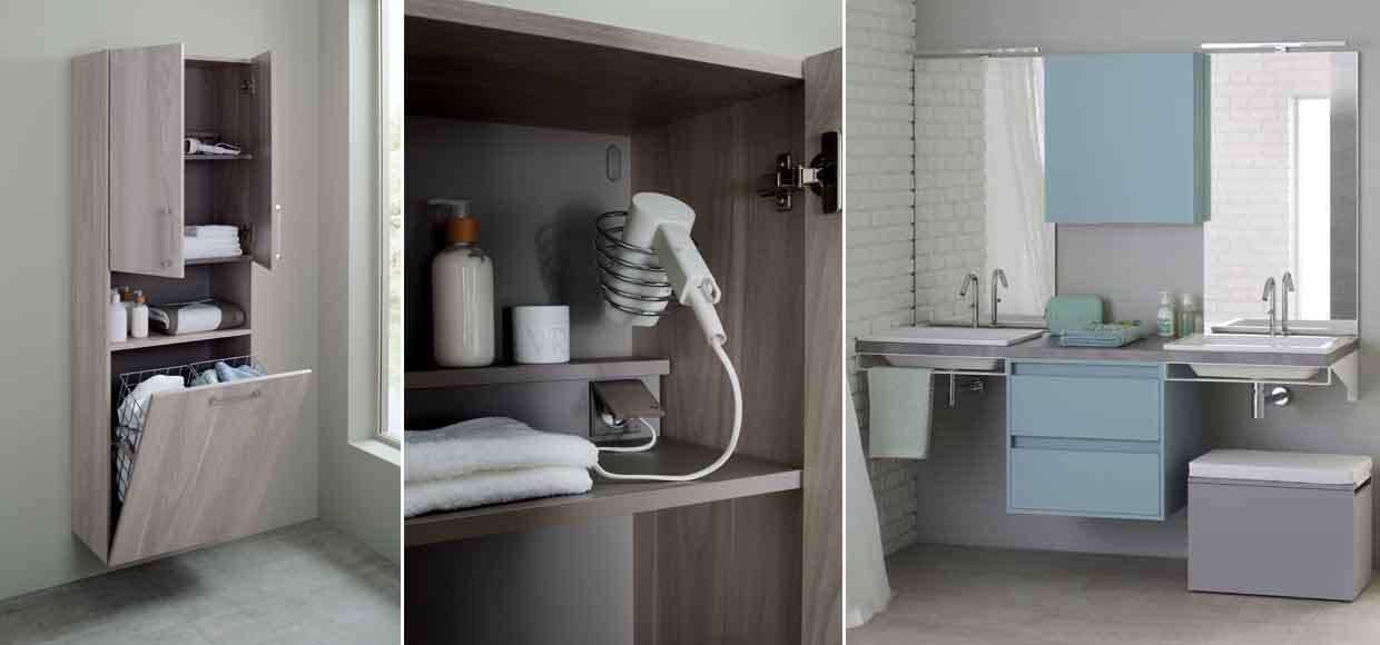 Colonne elemento avec abattant à linge et salle de bain mixCity avec tabouret de rangement wally - Sanijura